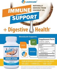 Monolaurin Supplement for Immune Support – Gut Health – 1000mg Per Serving- 100