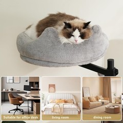 Cat Desk Bed,360?? Rotating & Adjustable & Lock Cats Bed for Desk,Grey Soft with