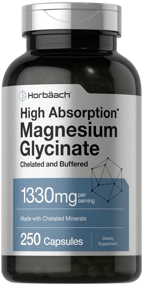 Horbaach Magnesium Glycinate 1330mg | 250 Capsules | 250 Count (Pack of 1)