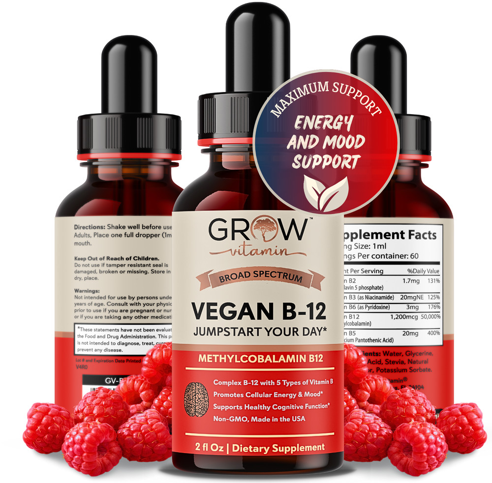 Gotas Liquidas Sublinguales De Vitamina B12 Veganas – Hecho por Grow Vitamin