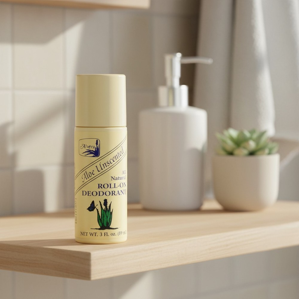 Alvera Natural Deodorant Roll On Unscented Aloe 24 Hour Protection Pack of 6