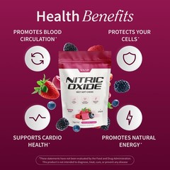 Nitric Oxide Beet Root Chews – 60 Soft Chews, Mixed Berry, 1,250mg, CoQ10 & Acai