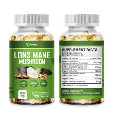 Mushroom Extract Complex Capsules Lions Mane Chaga Reishi Focus Memory Immunity