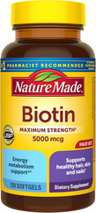 Nature Made Biotin 5000mcg Max Strength Healthy Hair Skin Nails 120 Softgels