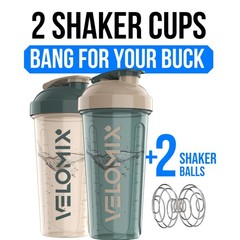 VELOMIX 2 Pack 28 oz Protein Shaker Bottles for Protein Mixes 2x Wire Whisk …