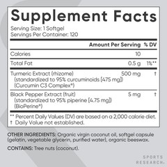 Turmeric Curcumin C3 Complex 500mg + Black Pepper + Coconut Oil (120 softgels)