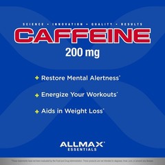 ALLMAX Essentials Nutrition Caffeine 200mg 100 Tab Energy Workout Exp 10/2026