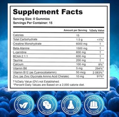 Creatine Monohydrate Gummies Complex 9000 MG, Preworkout Gummies with BCAA, L-Ca