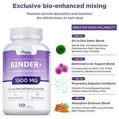 Binder 1500mg – Activated Carbon, Zeolite – Detox Support, Natural Cleanse Aid