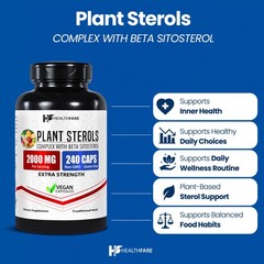 Plant Sterols 2000mg | 240 Count Maximum Strength Beta Sitosterol by Healthfare