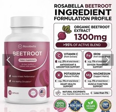 Rosabella Beetroot 1300 mg Dietary Supplement 30day Supply.