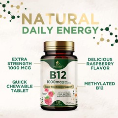 Vitamin B 12 Complex Supplement 1,000 mcg – Fast Dissolve Chewable for Energy