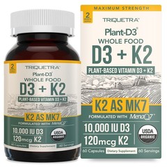 Organic D3 + K2 Supplements | 10000 IU D3 & 120 mcg K2 | Vegan Whole Food Formul
