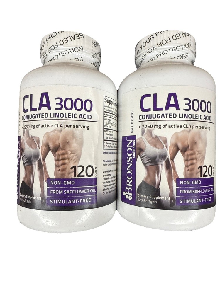 (2) Bronson CLA 3000 High Potency Non-GMO Conjugated Linoleic Acid 120 softgel