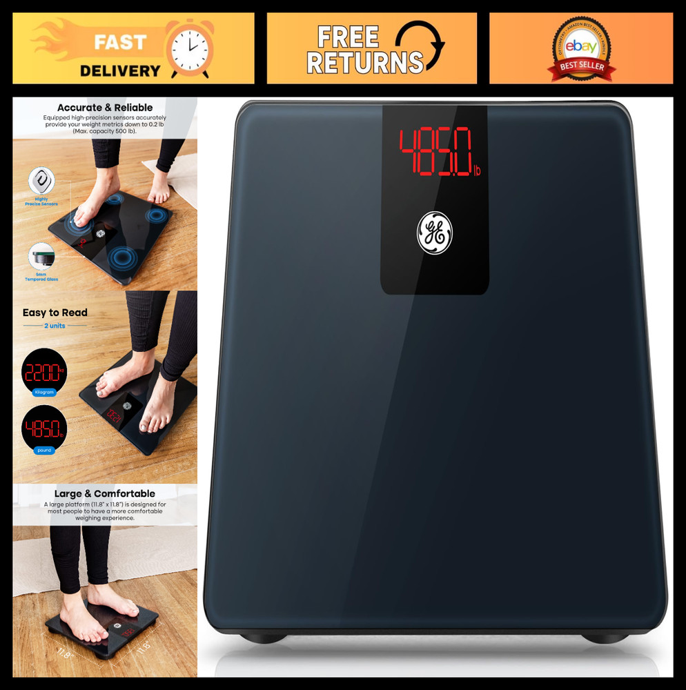 Digital Bathroom Scale, 500lb Heavy Duty Body Weight Measurement, Accurate BMI,