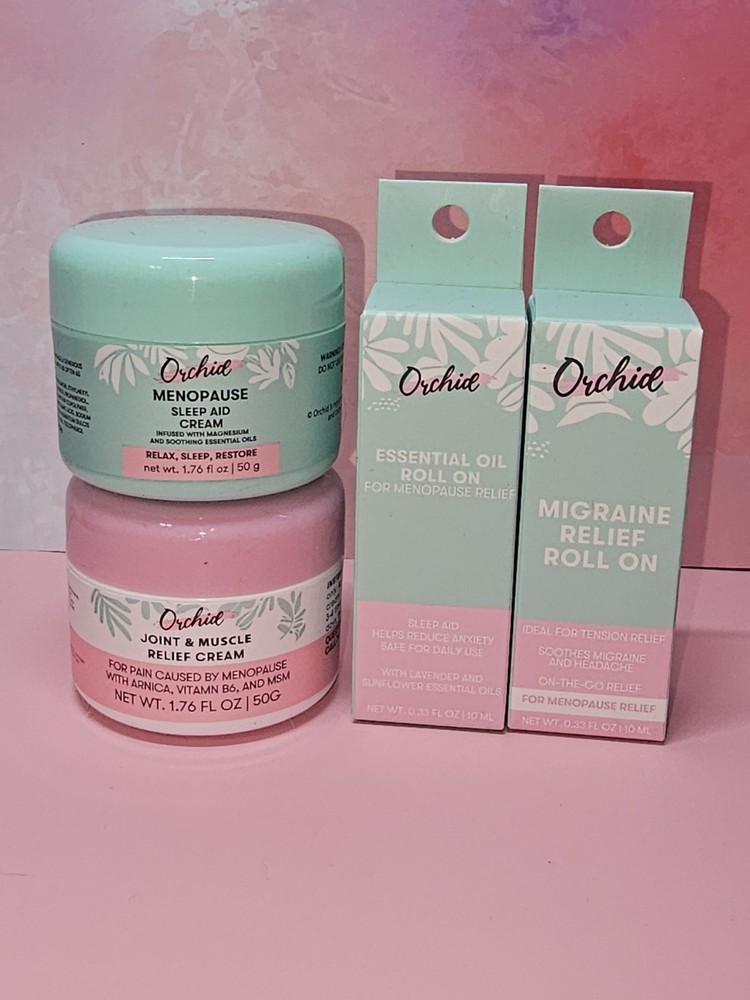 Orchid Joint & Muscle Cream, Menopause Sleep Aid Cream, EO Roll On & Migraine RO