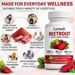 Lemeli Beetroot Capsules 1300mg, Extract Beet Root Lemeli Supplement 60Capsules