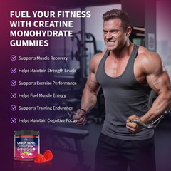 Premium Creatine Monohydrate Gummies 5000mg 120ct Sugar Free Vegan Strawberry