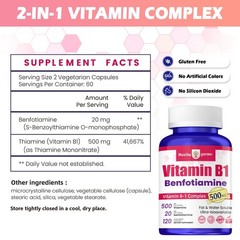 Vitamin B-1 Thiamine 500 mg, 60 Day Supply Dietary Supplement, Easy-to-Swallow