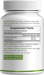 R Alpha Lipoic Acid 600Mg with Benfotiamine 300Mg per Serving, 120 Veggie Capsul