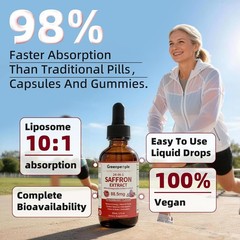 Saffron Extract Supplements Drop Mood&Focus, Stress Relief, Cortisol Reducer
