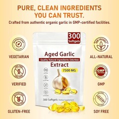 Odorless Garlic 7500mg Per Servings, 300 Softgels | 2 Years Aged Garlic Extra…