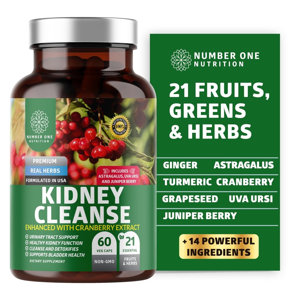 Kidney Support Supplement with 21 Herbs & Cranberry, Astragalus, Uva Ursi – 60 C