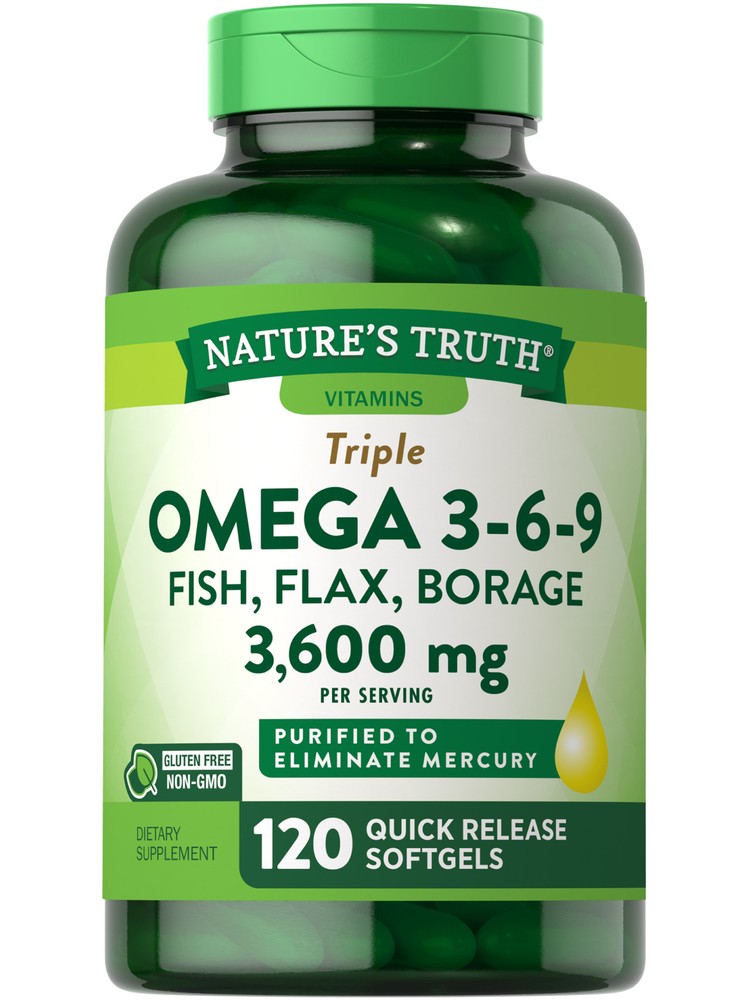 Omega 369 3600mg | 120 Softgels | Fish, Flax, & Borage Oil | by Nature’s Truth