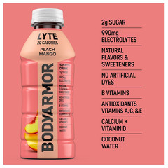 BODYARMOR LYTE, Peach Mango, Electrolyte Drink, 20 Calories, 16 Fl Oz Bottles (1
