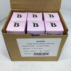 6x Bloom Peach Mango Energy Sticks 10/Box Exp 02/2028