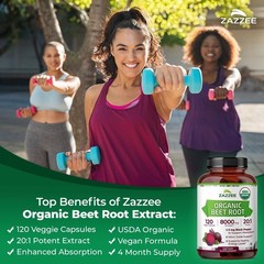 Zazzee USDA Organic Beet Root 20:1 Extract, 120 Vegan Quick Release Capsules