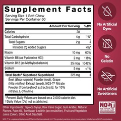 Force Factor Total Beets Soft Chews 60 Count (Pack of 1), White (Packaging)