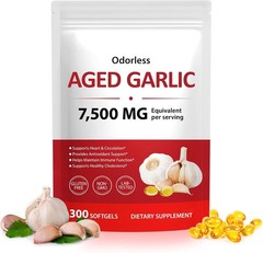 Odorless Garlic 7500mg Per Servings, 300 Softgels | 2 Years Aged Garlic Extra…