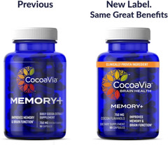 CocoaVia Memory+ Brain Supplement 750 mg Cocoa Flavanols Capsules, 60 Day Supply