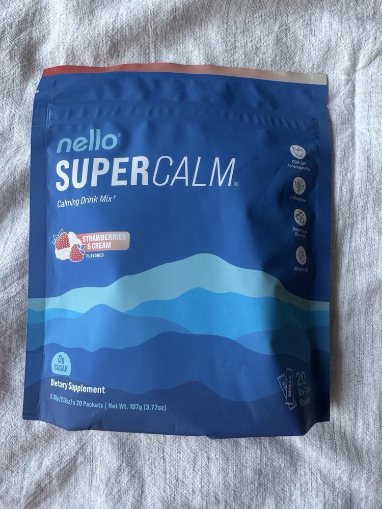 Nello SuperCalm Drink Mix Strawberries & Cream 20 Packets NEW Sealed EXP 01/2027
