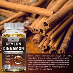 Organic Ceylon Cinnamon Capsules 1800mg Blood Sugar Support Non-GMO, Gluten Free