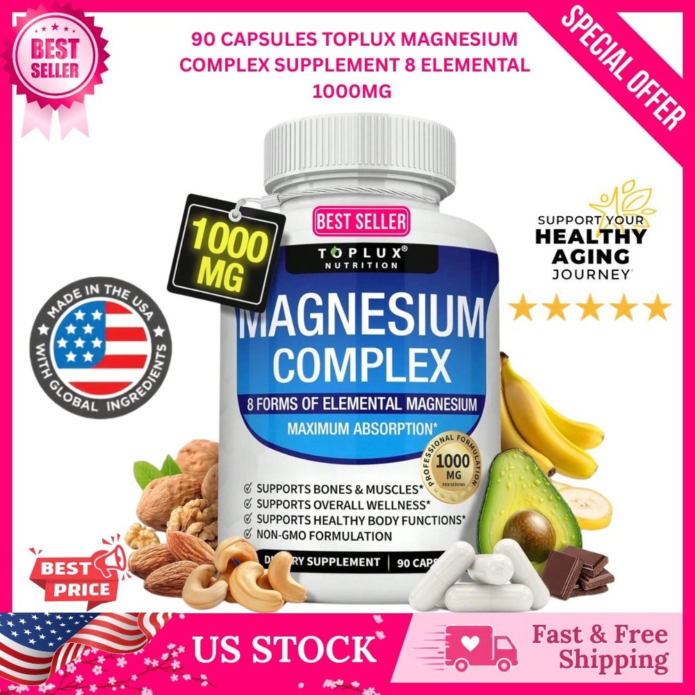 Complex Supplement 8 Elemental 1000mg-Magnesium Glycinate, Citrate, Malate USA S
