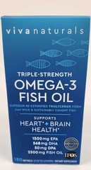 Viva Naturals Triple Strength Omega 3 Fish Oil Supplement 2500mg 180 Ct EXP 9/26