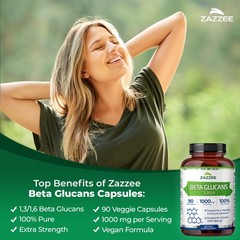 Extra Strength 1,3/1,6 Beta Glucans 1000 mg, 100% Glucan Content, 90 Vegan Caps