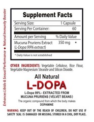 Dopamine Supplement – L-DOPA EXTRACT 350mg serotonin pills 1 Bottle 60 Capsules