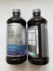 Horbaach Arctic Cod Liver Oil Liquid 16 oz (2 Bottles) Lemon EPA/DHA Exp 12/2027