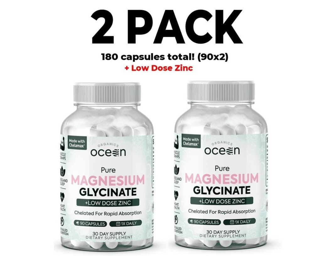 2 PACK-Organics Ocean Pure Magnesium Glycinate with Zinc, 90 Capsules, Chelated