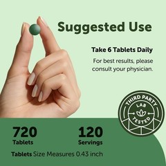 Organic Spirulina Chlorella Tablets, 720 Count
