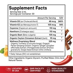 Cayenne Pepper Supplement Liquid Drops + Hawthorn Berry, Vitamin D3 K2 Beet Root