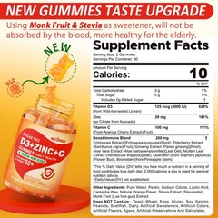 Sugar Free Vitamin C + D3 + Zinc Gummies for Adults 50 60 Count (Pack of 2)