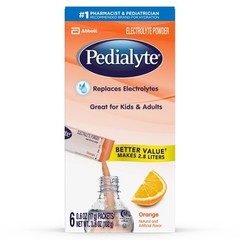 Oral Electrolyte Solution Pedialyte® Powder Pack of 6, Orange Flavor 0.6 oz.