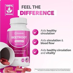 Rosabella Beetroot 1300mg Dietary Supplement Capsules 60ct Athletic Performance