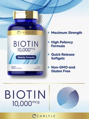 Biotin 10000mcg | 300 Softgels | Max Strength Supplement | by Carlyle