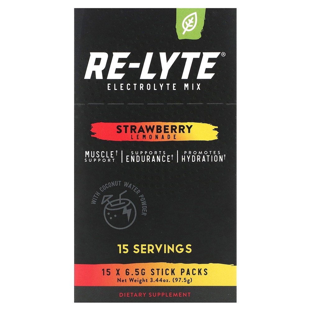 Re-Lyte, Electrolyte Mix, Strawberry Lemonade, 15 Stick Packs, 0.23 oz (6.5 g)