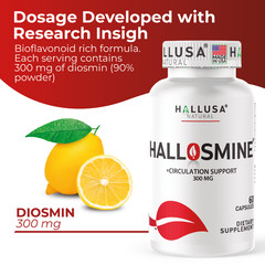 HALLOSMINE Diosmin 300mg – Circulation & Vein Support- Varicose Veins – 60 Caps